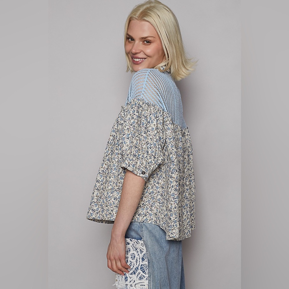 POL Blue Boxy Oversized Blouse with Peter Pan Collar - Picture 3 of 4